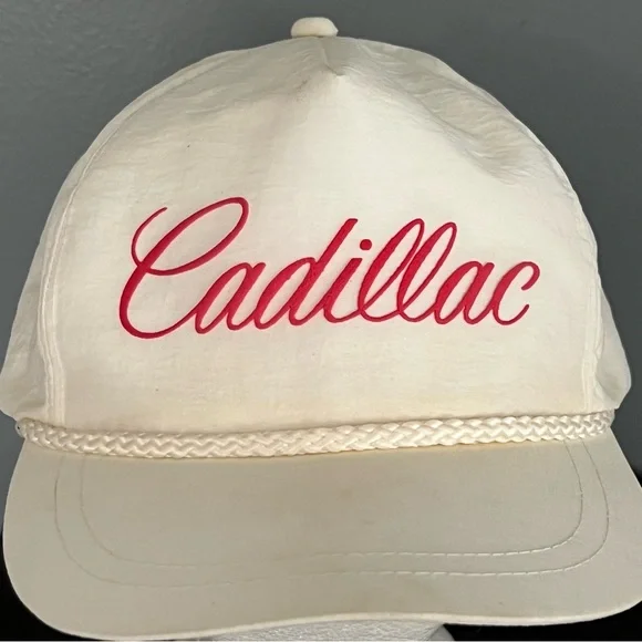 Vintage Cadillac White Hat Snapback Rope Red Hat Cap - Picture 3 of 9